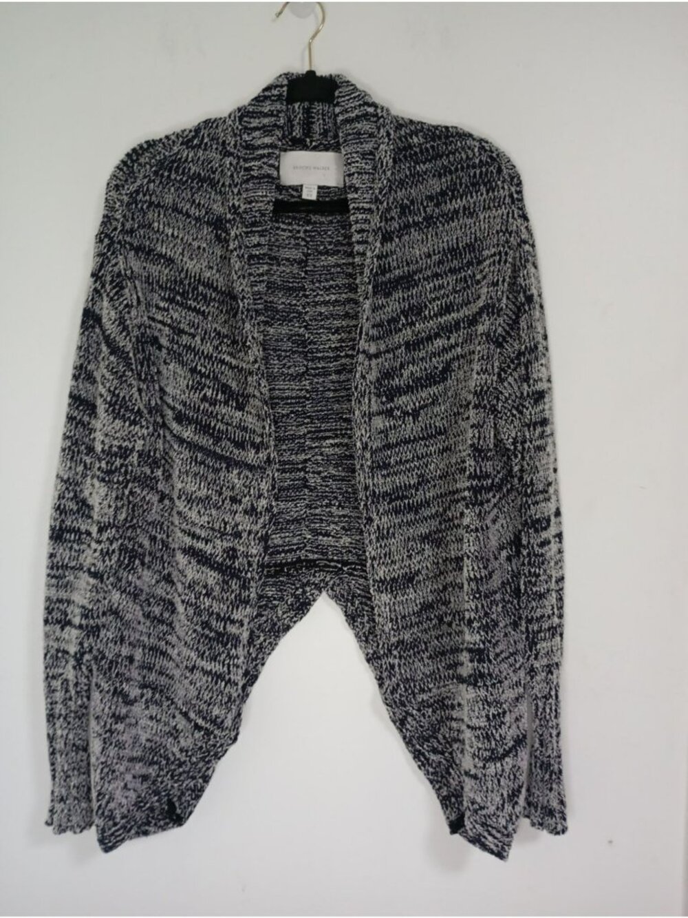 Brochu Walker Open Front Knit Cardigan XS marled Black & White, Cotton Blend